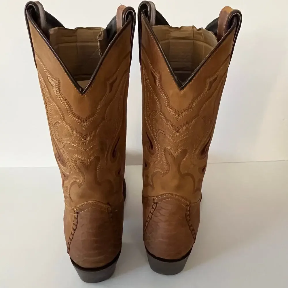 Forastero Bucklaced Tan Leather Western Boots Python Embossed Snip Toe Men’s 10